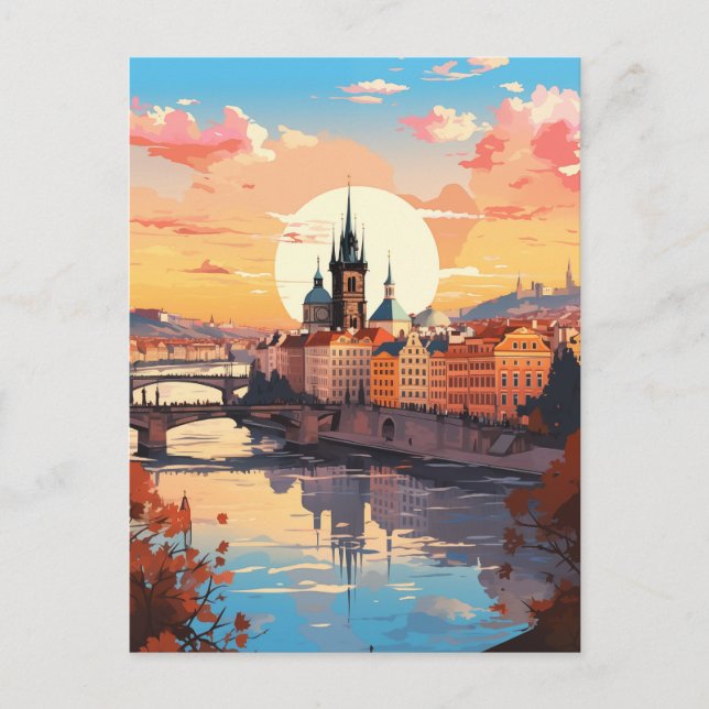 Goldene Stunde in Prag Feiertagspostkarte (Vorderseite)