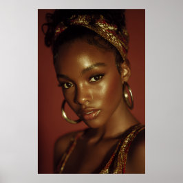 Goldene Stunde Melanin Schönheit Kopftuch Porträt Poster