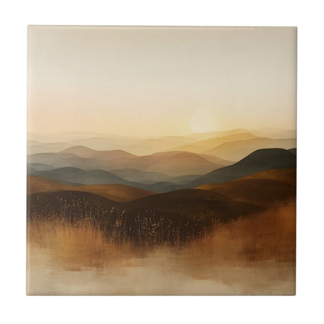 Goldene Stunde Rollende Hügel Sonnenuntergangs-Sch Fliese (Vorderseite)
