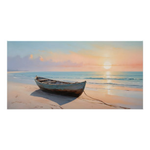 Goldene Stunde Ruhige Strand mit Boot Küste Poster