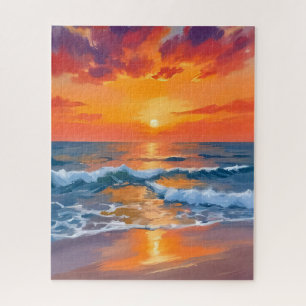 Goldene Stunde Sonnenuntergang Ozean Strand Malere Puzzle