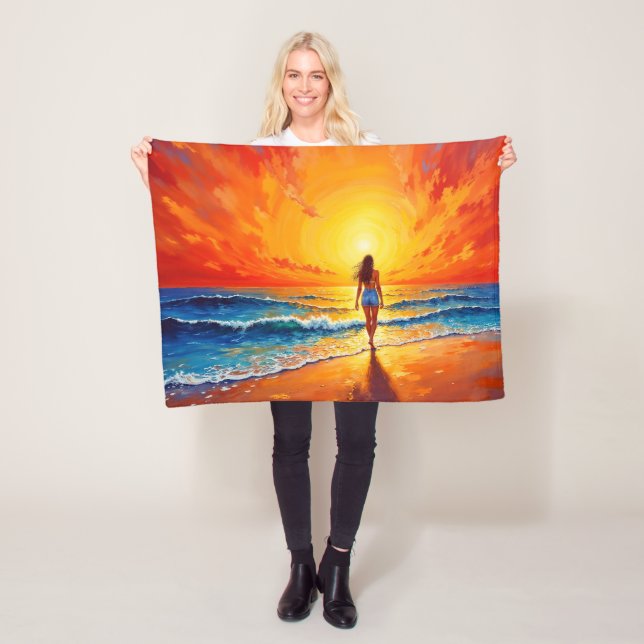 Goldene Stunden am Ozean Glühen Orangenuntergang K Fleecedecke (Beispiel)