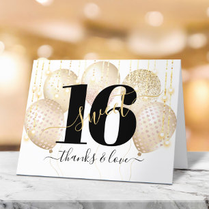 Goldene Sweet 16 Geburtstagsballons Moderne Luxus Dankeskarte