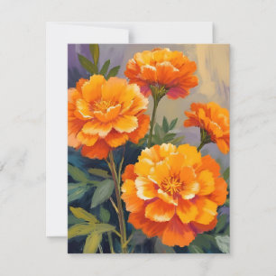 Goldene Tagetes Aquarell Blumen Floral Dankeskarte