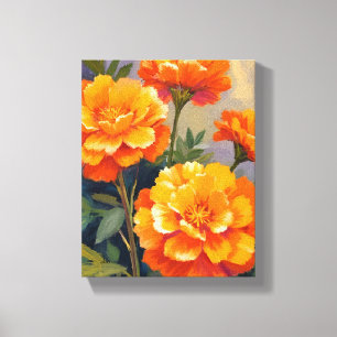 Goldene Tagetes Aquarell Blumen Floral Leinwanddruck