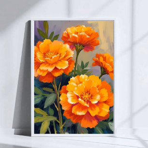 Goldene Tagetes Aquarell Blumen Floral Poster