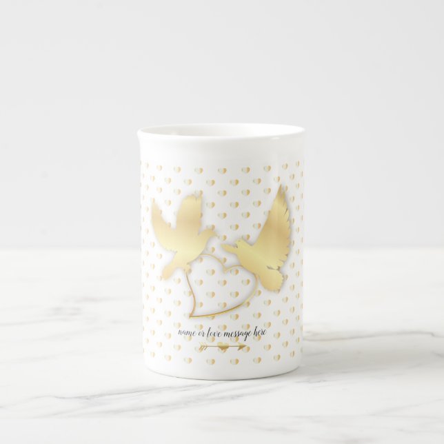 Goldene Tauben mit einem goldenen Herz, sanfte Lie Prozellantasse (Vorderseite)