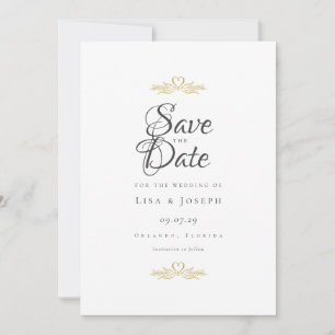 Goldene Tauben und Herz Elegantes Skript Save The Date