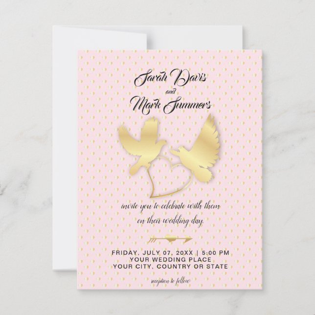 Goldene Tauben und Schwäne, eine Hochzeit des Gold Einladung (Vorderseite)