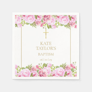 Goldene Taufe Christening Pink Rosen Floral Serviette