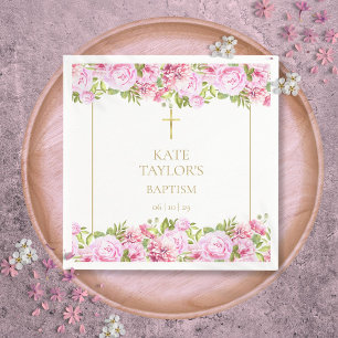 Goldene Taufe Christening Rosa Rosen Floral Serviette
