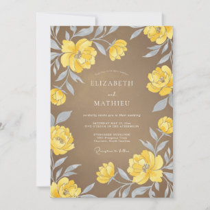 Goldene Taupe-Ranunculus-Eukalyptus-Hochzeit Einladung