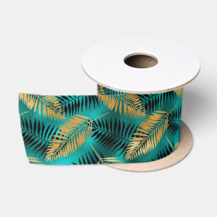 Goldene Teal-Palmblätter Luxuriöser Tropischer S Satinband