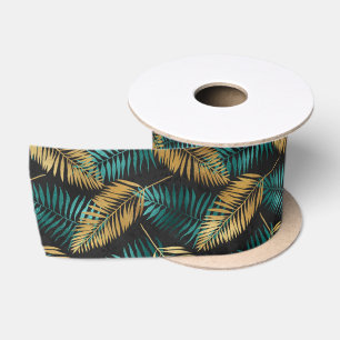 Goldene Teal-Palmblätter Luxuriöser tropischer S Satinband