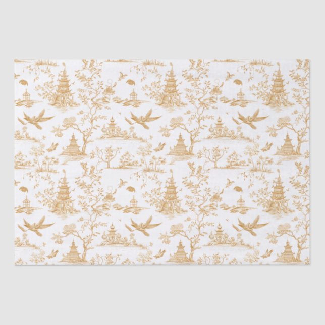 Goldene Tempel Chinoiserie Tiuuse Papier (Vorderseite)
