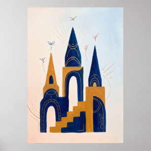 Goldene Tempelaufstiegs-Spiritual-Wandkunst Poster