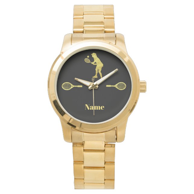 Goldene Tennisspielerin Silhouette Watch Armbanduhr (Vorderseite)