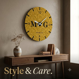 Goldene Textur-Monogramm-Wanduhr für Liebe Große Wanduhr