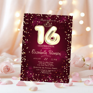 Goldene Tiara, Diamanten Burgunder Sweet 16 Party Einladung