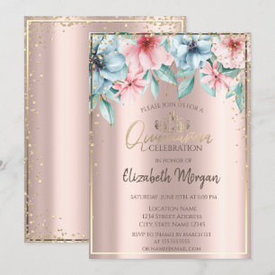 Goldene Tiara, Diamanten, Florale Roségold-Quincea Einladung