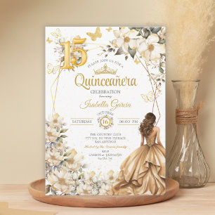 Goldene Tiara Florale Beige Schmetterlinge Quincea Einladung