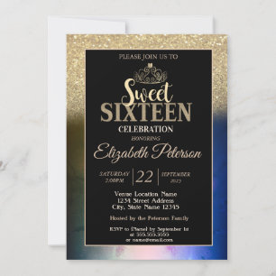 Goldene Tiara Glitter Bokeh Ombre Farbige Sweet 16 Einladung