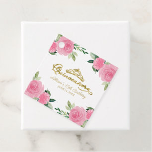Goldene Tiara Hot Pink Floral Quinceanera  Geschenkanhänger