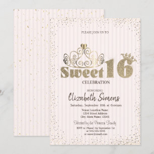 Goldene Tiara Konfetti Prinzessin Gestreift Sweet  Einladung