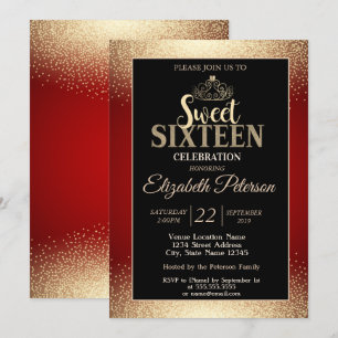 Goldene Tiara Konfetti, Rot Sweet 16 Party Einladung