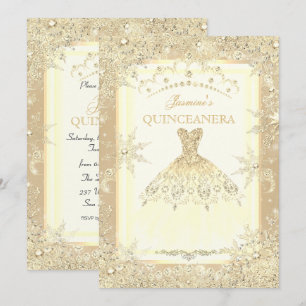 Goldene Tiara-Krone Winter Wonderland Quinceanera Einladung