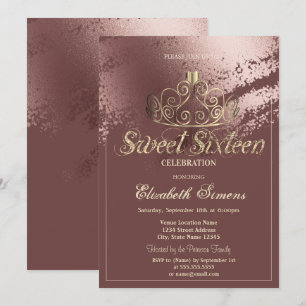 Goldene Tiara Rose Gold Pinselstrich Sweet 16 Einladung