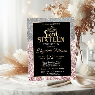 Goldene Tiara Silber Bokeh Roségold Glitter Sweet Einladung