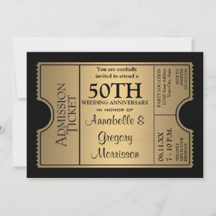 Goldene-Ticket-Style 50. Hochzeitstag-Feier Einladung