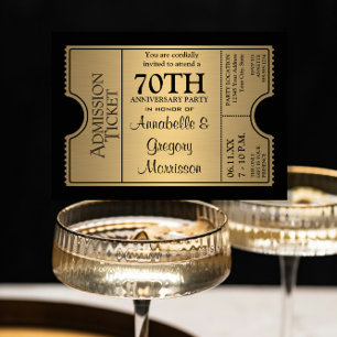 Goldene-Ticket-Style 70. Hochzeitstag-Party Einladung