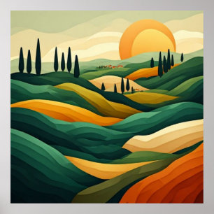 Goldene Toskana-Landschaft bei Sonnenuntergang ☀️ Poster
