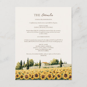 Goldene Toskana-Landschaft Sonnenblumen-Hochzeitsd Begleitkarte