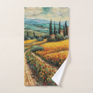 Goldene Toskana-Wildblumen-Landschaft Badhandtuch Set
