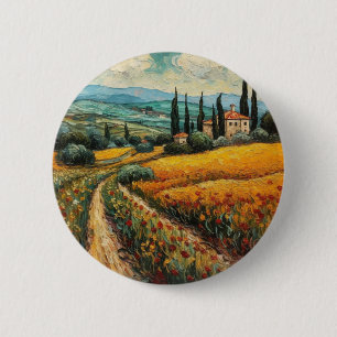 Goldene Toskana-Wildblumen-Landschaft Button