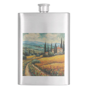 Goldene Toskana-Wildblumen-Landschaft Flachmann