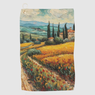 Goldene Toskana-Wildblumen-Landschaft Golfhandtuch