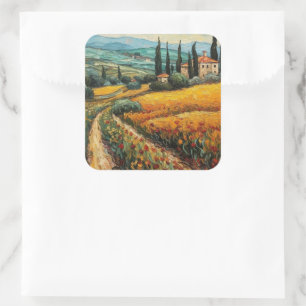 Goldene Toskana-Wildblumen-Landschaft Quadratischer Aufkleber