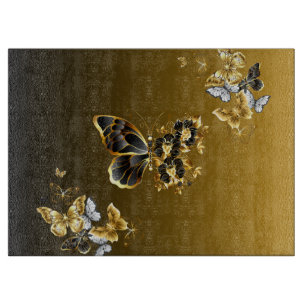 Goldene Transformation – Florale Schmetterlingskun Schneidebrett