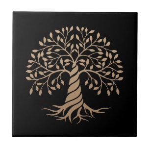 Goldene Tree of Life Black Background Grafische Ku Fliese