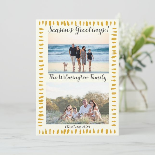 Goldene Treppe Saison Foto Weihnachtswohnung Karte (Stehend Vorderseite)