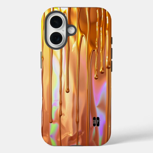 Goldene Tropfen auf irisierender Oberfläche Case-Mate iPhone Hülle (Rückseite)