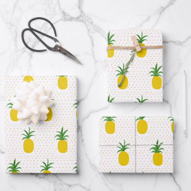 Goldene tropische Ananas Geschenkpapier Set (Vorderseite)