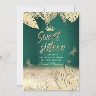 Goldene tropische Blätter Glitzer Schmetterling Ti Einladung