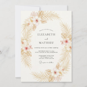 Goldene tropische Palmen-Eukalyptus-Hochzeit Einladung