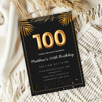 Goldene tropische Palmwedel 100. Geburtstag Einladung