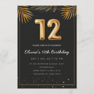 Goldene tropische Palmwedel 12. Geburtstag Einladung